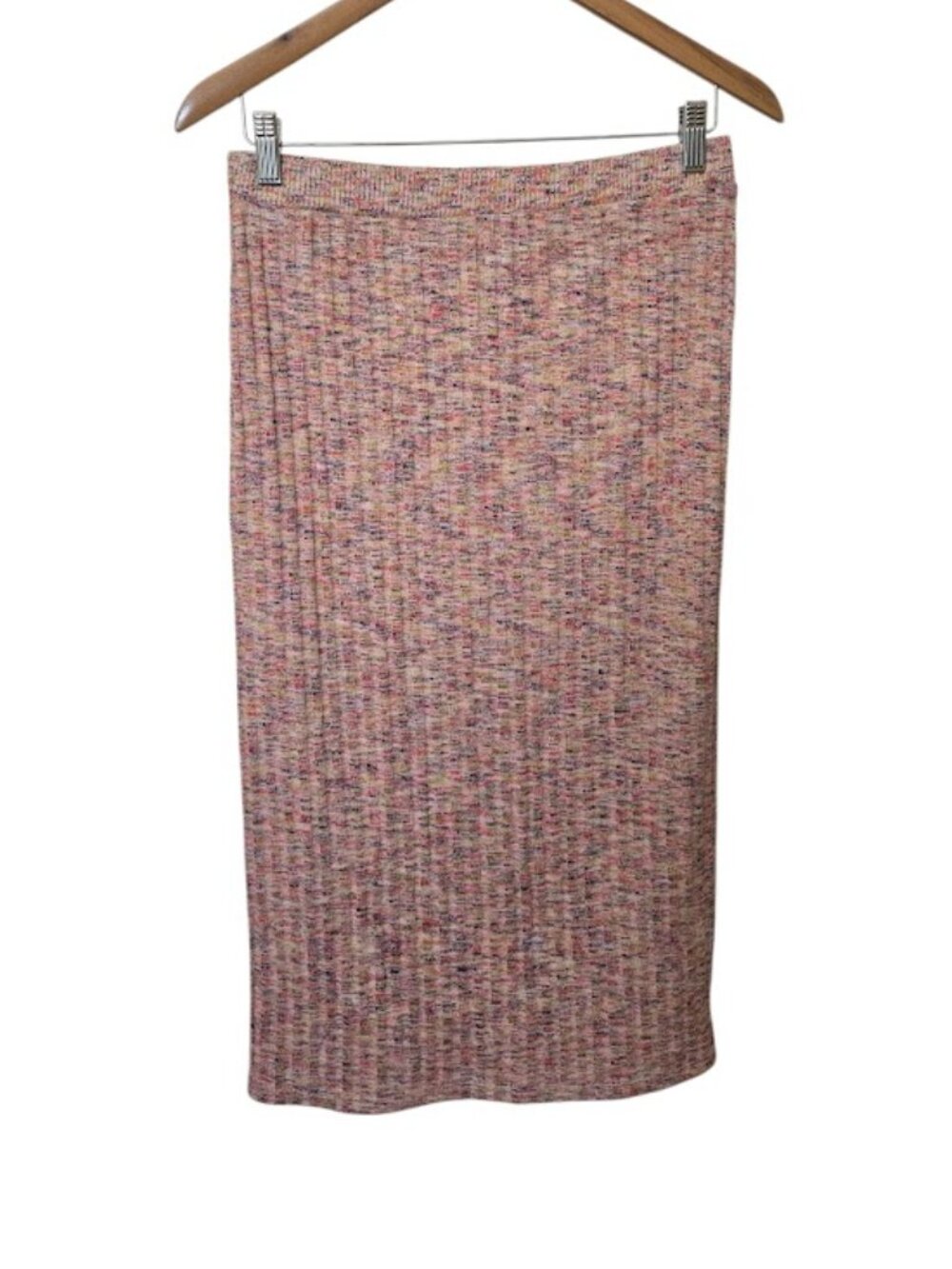 14th & UNION Rib Melange Midi Skirt knit Pink Multi Small NWT